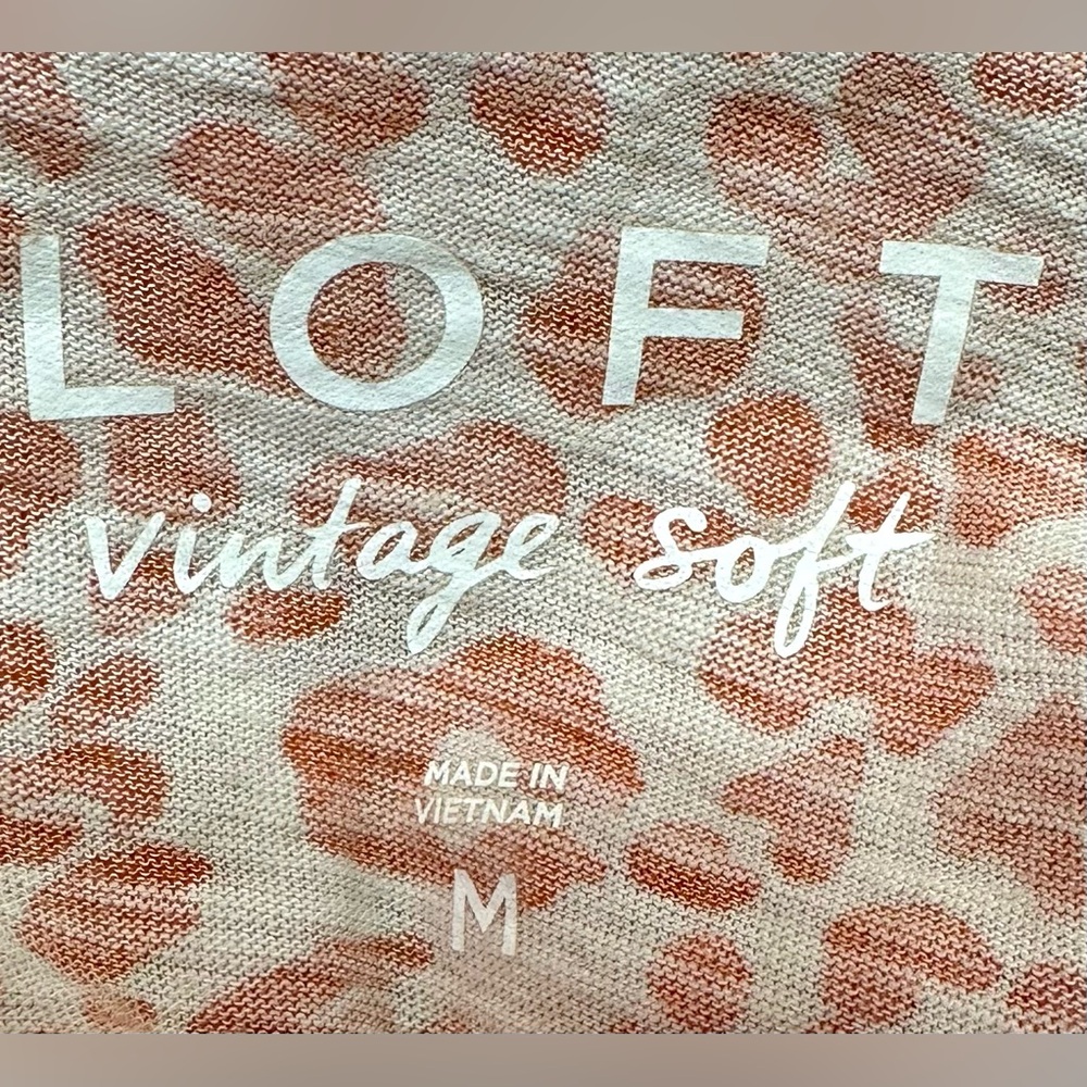LOFT Vintage Soft Leopard Print Orange and White 100% Cotton V-Neck Tee - Picture 6 of 8